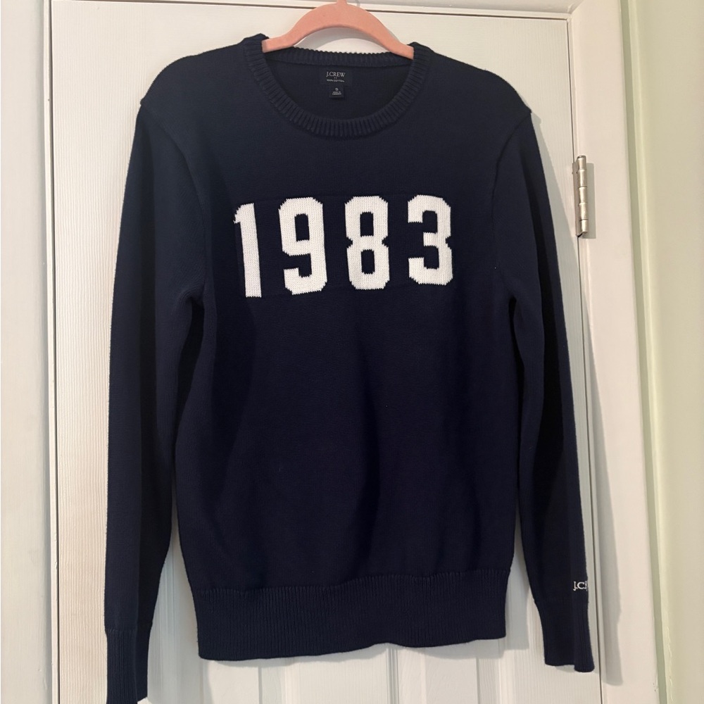 J. Crew Dark Blue Crewneck Sweater with 1983 Design